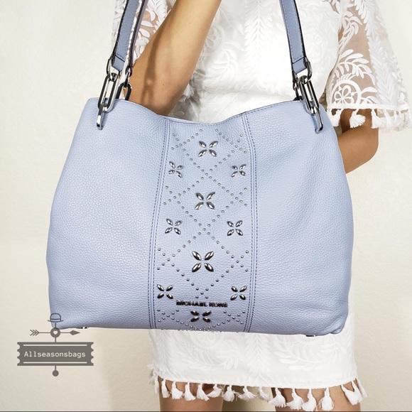 NWT Michael Kors Large Leighton Shoulder Tote Blue - Picture 2 of 7